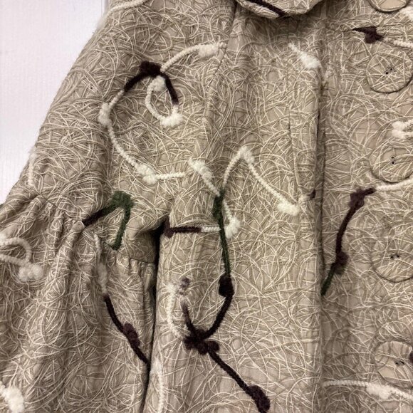 Anthropologie RYU Coat Tan Crochet Overlay Front Large Button Size Small Lined - Picture 4 of 15